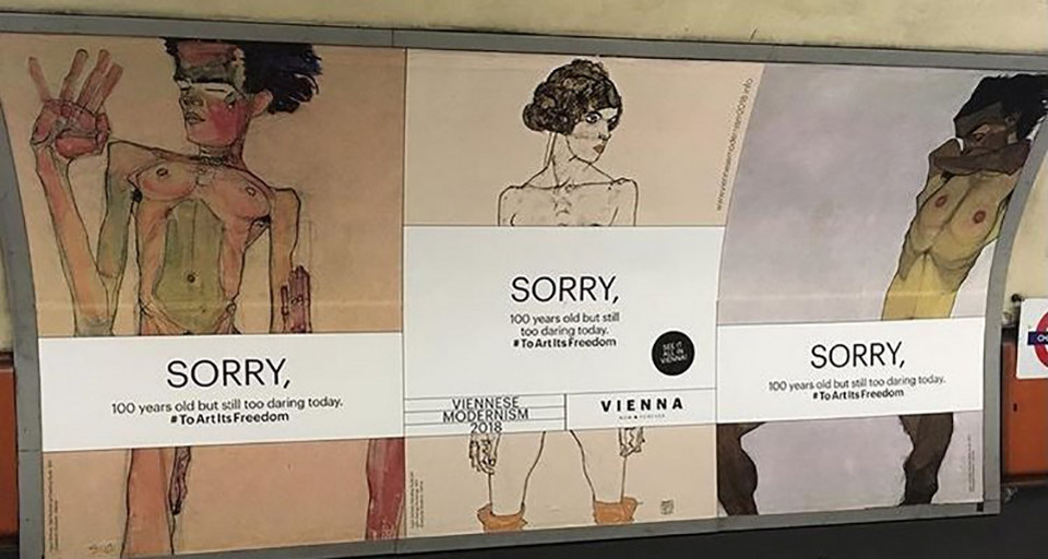 Metropolitana di Londra, i manifesti sulla mostra di Egon Schiele a Vienna
